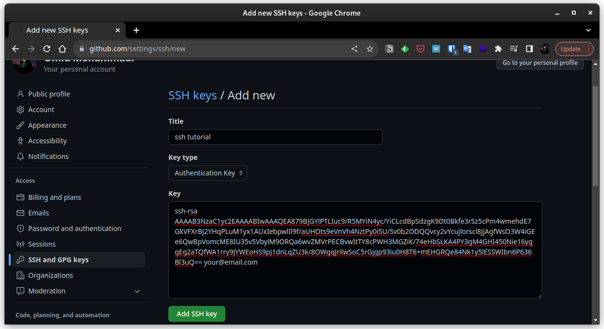 adding new ssh key to github